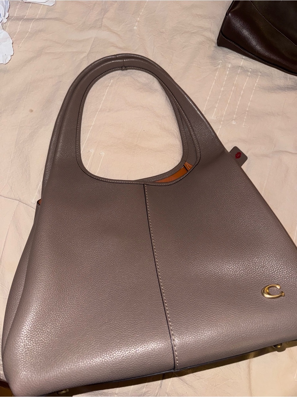 Coach Pebbled Leather Shoulder Bag in Taupe with Gold 'C'